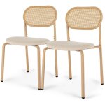 Ensemble de 2 chaises de salle � manger, dossier en rotin tress�, design ergonomique, si�ge rembourr�, ...