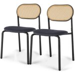 Ensemble de 2 chaises de salle � manger, dossier en rotin tress�, design ergonomique, si�ge rembourr�, ...