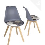 Ensemble de 2 chaises scandinaves, coussin en tissu patchwork, rev�tement multicolore, pieds en bois ...