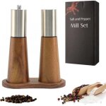 Ensemble de 2 huiliers - poivriers avec graduation, en bois, rechargeable, avec anneau en c�ramique et ...