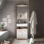 Ensemble 2 meubles de salle de bain + lampe chêne et blanc - lamby Ensemble 2 meubles de salle de bain + lampe chêne et blanc - lamby