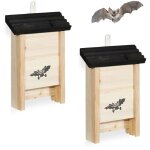 Ensemble de 2 nichoirs � chauves - souris - perchoirs en bois avec int�rieur rainur�