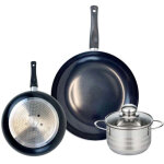 Ensemble de 2 po�les de cuisson 20 et 28 cm et 1 faitout 14 cm elo prima brillant