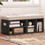 Ensemble de 2 poufs de rangement, bancs modernes capitonn�s avec compartiment pour salon, chambre ou ...