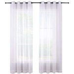 Ensemble de 2 rideaux transparents 210 cm � ?illets blancs voile polyester pour chambre