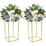 Ensemble de 2 supports � fleurs dor�s pour mariage, support colonne de 61 cm de haut pour vase, centre ...