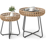Ensemble de 2 tables d?appoint rondes d?ext�rieur de tailles diff�rentes, tables en r�sine tress�e pe ...