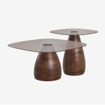 Ensemble de 2 tables basses carr�es en bois de manguier et verre tremp� mariana sklum poign�e en bois ...