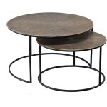 Ensemble de 2 tables basses gigognes aluminium dores noires 76x43cm