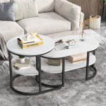 Ensemble de 2 tables basses avec plateau marbre et structure métallique - pédalier réglable, design modulable ... Ensemble de 2 tables basses avec plateau marbre et structure métallique - pédalier réglable, design modulable ...