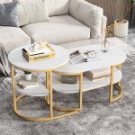 Ensemble de 2 tables basses avec plateau marbre et structure métallique - pédalier réglable, design modulable ... Ensemble de 2 tables basses avec plateau marbre et structure métallique - pédalier réglable, design modulable ...