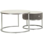Ensemble de 2 tables basses rondes 70 et 50 cm effet marbre et m�tal argent�