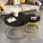 Ensemble de 2 tables basses, table basse ronde, table d'appoint pour salon, cadre en m�tal, bureau noir, ...