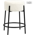 Ensemble de 2 tabourets de bar avec repose - pieds, rev�tus d'acier effet laine boucl�e, hauteur 62 cm, ...
