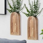 Ensemble de 2 vases muraux en bois - finition marron, style moderne, champ�tre et boh�me, id�al pour ...