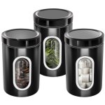 Ensemble 3 bo�tes empilables pour caf� sucre fen�tre transparent herm�tique cheffinger noir
