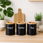 Ensemble de 3 boites de rangement pour la cuisine - metal couvercles en bambou