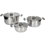 Ensemble de 3 faitouts tous feux dont induction en inox avec couvercles en verre 3 tailles 17, 21 et ...