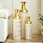 Ensemble de 3 grands vases de sol, dor�s et blancs (50 / 66 / 85 cm) - grands vases d�coratifs � motif ...