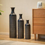 Ensemble de 3 grands vases de sol noirs (50 / 66 / 83 cm) - grands vases d�coratifs en m�tal � motif ...