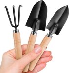 Ensemble de 3 petits outils de jardinage : petite b�che, r�teau � main ergonomique, manche en bois massif ...