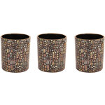 Ensemble 3 photophores mosa�ques verre marron 8x7x7cm