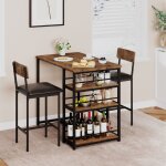 Ensemble 3 pi�ces table de bar 2 tabourets - 3 �tag�res int�gr�es - marron, table de cuisine, ensemble ...