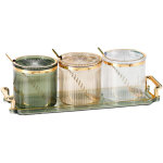 Ensemble 3 pots �pices acrylique transparent, couvercles cuill�res plateau, sel paprika sucre cuisine ...