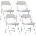 Ensemble de 4 chaises pliantes cuir pu avec structure m�tallique blanche assise et dossier rembourr�s ...