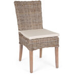 Ensemble de 4 chaises de salle � manger en acajou et tressage kubu avec coussin, couleur naturelle