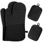 Ensemble de 4 maniques de cuisine en silicone et coton , 30 x 18 x 3, 5 cm