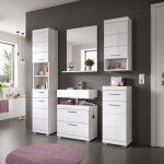 Ensemble 4 meubles salle de bain avec miroir blanc brillant - kan Ensemble 4 meubles salle de bain avec miroir blanc brillant - kan