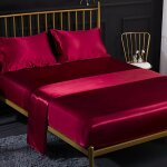 Ensemble 4 pices de draps de lit en satin couleur unie 1 x drap housse 198203 cm 2 personnes avec grand ...