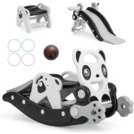 Ensemble 5 en 1 pour enfants avec toboggan et cheval a bascule et ballon de basket