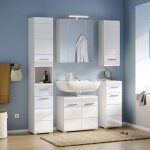 Ensemble 5 meubles de salle de bain + lampe blanc brillant - kueda Ensemble 5 meubles de salle de bain + lampe blanc brillant - kueda