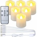 Ensemble de 6 bougies led rechargeables - bougies vacillantes sans flamme avec télécommande et câble ... Ensemble de 6 bougies led rechargeables - bougies vacillantes sans flamme avec télécommande et câble ...
