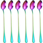 Ensemble de 6 cuill�res � long manche (20 cm) en inox : latte, expresso, th� glac�, dessert, caf�