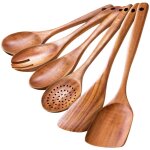 Ensemble de 6 spatules en bois d'acacia, ustensiles de cuisine naturels