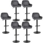 Haloyo - lot de 6 tabouret de bar, en velours, reglable en hauteur et pivotant, avec dossier et accoudoirs, ...