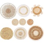 Ensemble de 9 d�corations murales boho tiss�es en osier, style plat rond, pour cuisine ou chambre rustique ...
