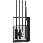 Ensemble d'accessoires de chemin�e 5 pi�ces avec balai, pelle et tisonnier, support en m�tal noir, complet ...