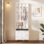 Porte manteau d'entre avec banc  chaussures, coussin, tagre  chaussures, crochets dors, meuble ...
