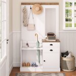 Ensemble armoire avec miroir, crochets, tiroirs et porte - parapluies, blanc.