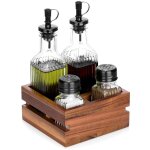 Ensemble d'assaisonnements de table, contenants pour sel, poivre, huile et vinaigre sur support