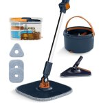 Ensemble balai & seau avec essoreur balai plat et seau avec 2 t�tes de balai & 9 lingettes microfibres ...