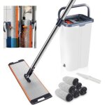 Ensemble balai serpill�re avec seau essoreur, set de 6 tampons en microfibre et �quip� d'un manche allong� ...
