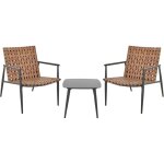 Ensemble de balcon 2 places en rotin pe structure et pieds en acier table basse meubles de terrasse marron ...