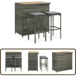 Ensemble de bar 3 pcs rsine tresse gris - ensemble de bar - mobilier extrieur - set de jardin - table ...