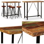Ensemble de bar 5 pcs bois de récupération cuir véritable et toile - table de bar industrielle - set ... Ensemble de bar 5 pcs bois de récupération cuir véritable et toile - table de bar industrielle - set ...