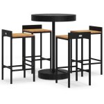 Ensemble de bar jardin 5 pcs noir poly rotin - bois massif acacia